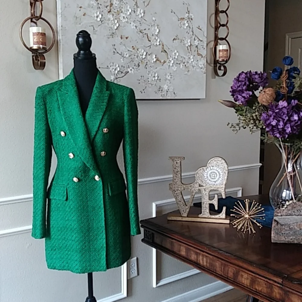 NWT Zara Green Texture Long Blazer Coat. Size M - Picture 5 of 17